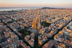 Aerial view of Barcelona; SCOPE Europe 2023 concept