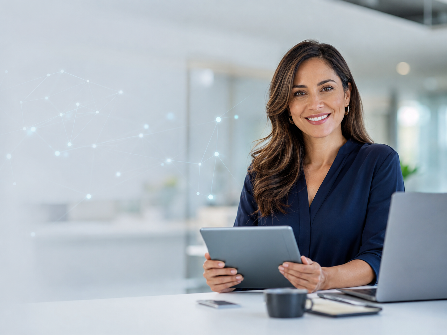 Life sciences professional using digital technology in a modern workplace